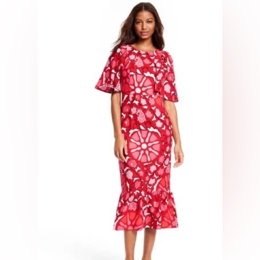 RHODE Floral Red Midi Dress